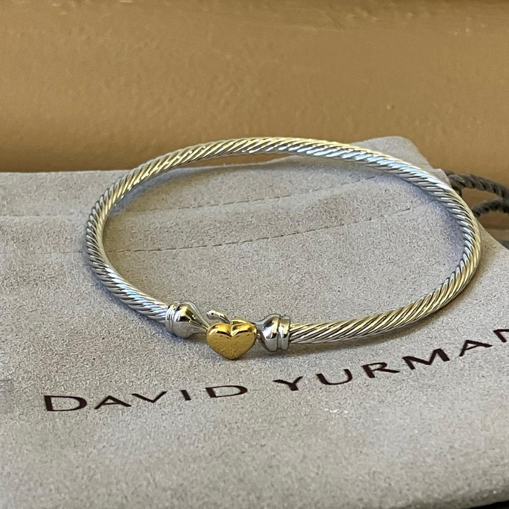 David Yurman Silver Bracelet with Gold Heart Accent - Picture 2 of 16